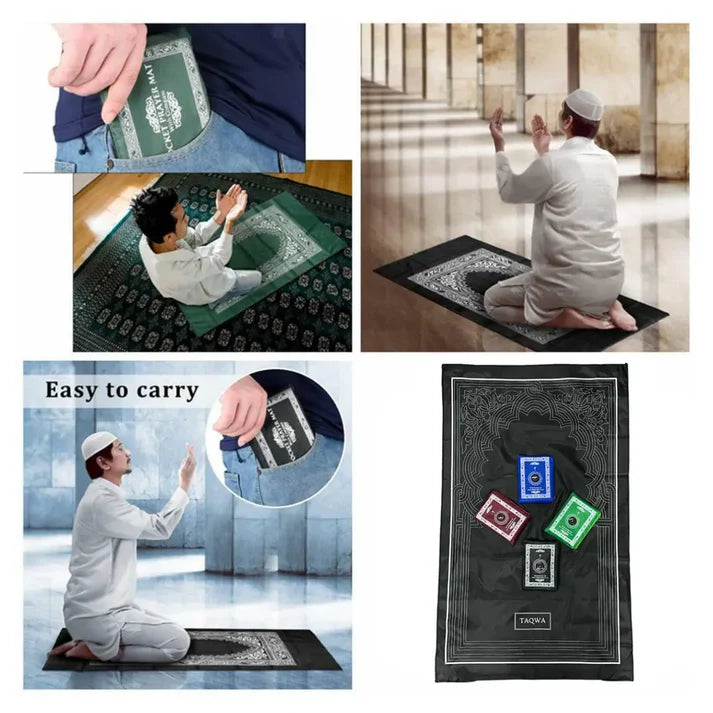 Taqwa Foldable Pocket Travel Prayer Mat with compass