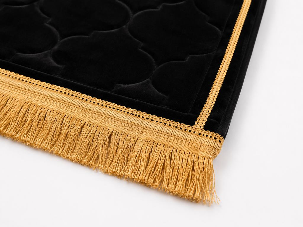 Luxury Padded Velvet Prayer Mat - Black